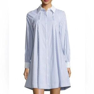 HOPE and HARLOW Blue White Striped Swingy Shirt Dress size 8